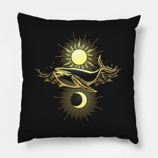 Hand Drawn Sun and Moon and Whale Pillow