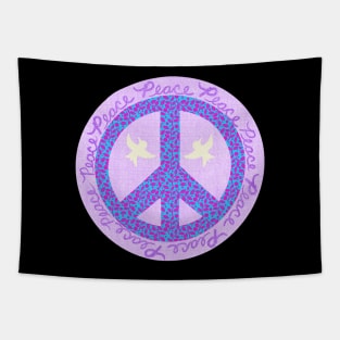 Peace Pink Blue Violet with Leaves and Doves Tapestry