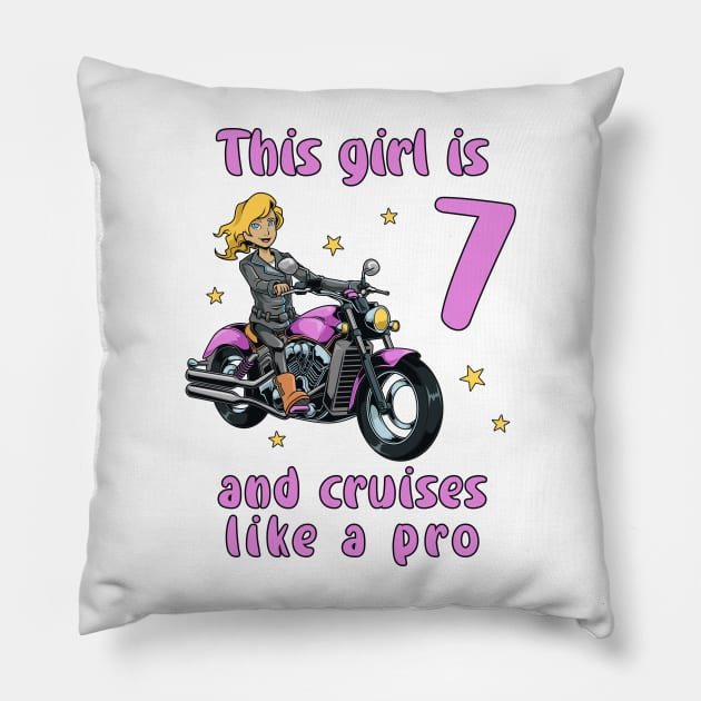 Girl seven years old - 7th birthday motorcycle Pillow by Modern Medieval Design