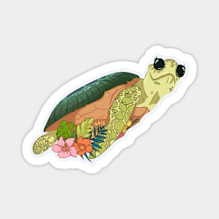 Cartoon turtle With Grass And Flowers, Tortoise Lovers Magnet