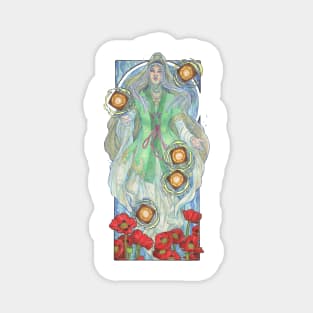 Lady of August with Peridot and Poppies Floating Obon Lanterns Water Goddess Mucha Inspired Birthstone Series Magnet