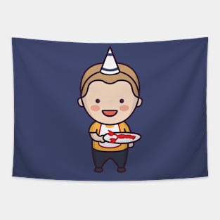 Cute Swedish Birthday Boy in Traditional Clothing Cartoon Tapestry