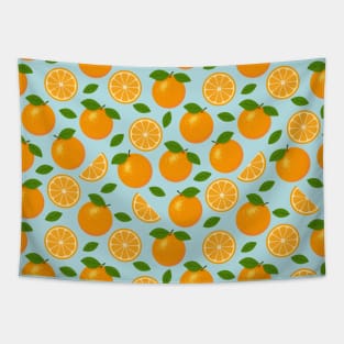 Orange Fruit Pattern on Blue Background Tapestry