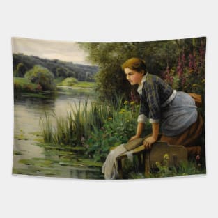 Laundress by the Water's Edge by Daniel Ridgway Knight Tapestry