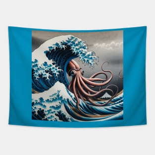 Kanagawa Giant Squid wave - Funny Mythical Sea Creature Meme Tapestry