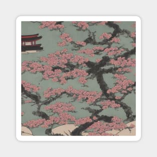 Japanese sakura, ukiyo e style art Magnet