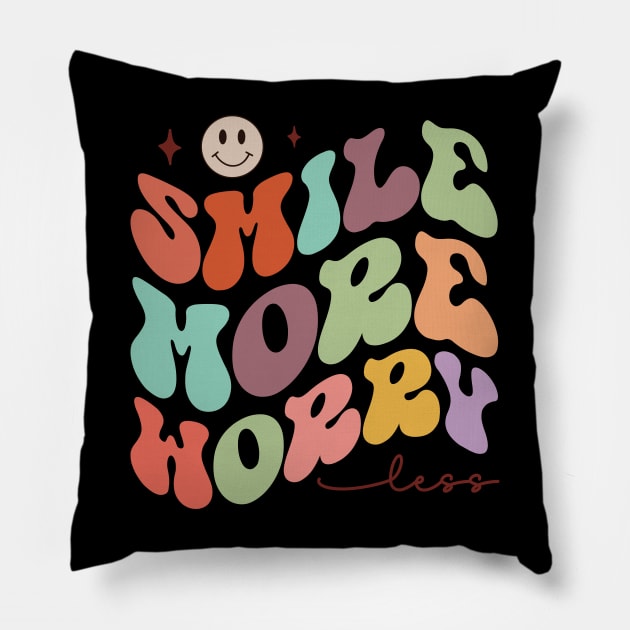 Radiant Bliss: Smile More, Worry Less Tee Pillow by lumenoire