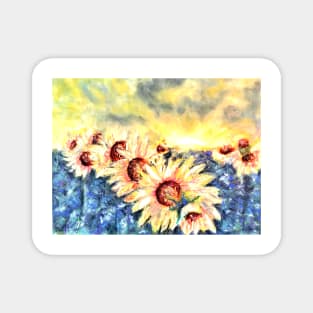 Sunset and sunflowers Magnet