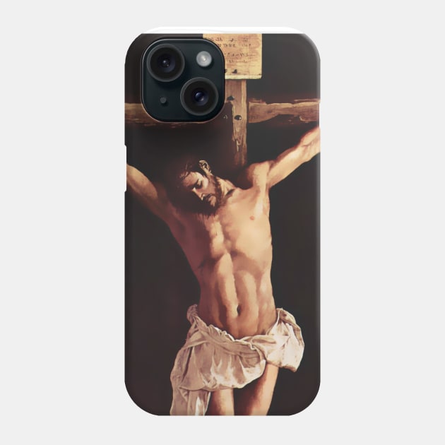Jesus Christ crucified nailed to the cross and suffering Phone Case by Marccelus