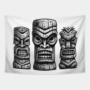 Three Tiki Statues - Freaky Tiki Time Tapestry