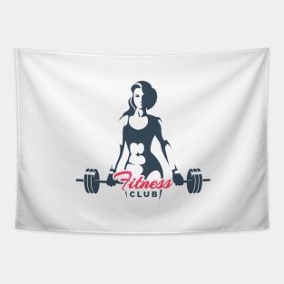 Fitness Club Logo Woman Holds Barbell Tapestry