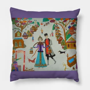 Russian Village in Winter Pillow