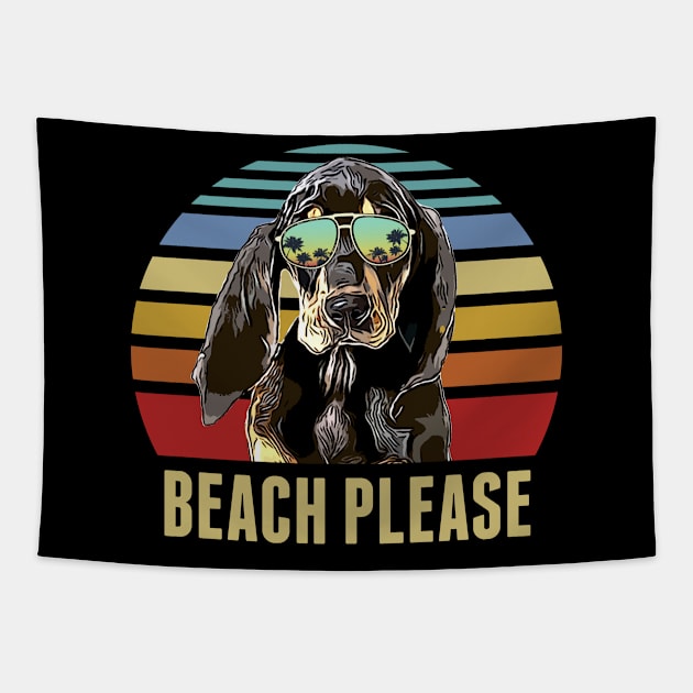 Beach Please Black and Tan Coonhound Dog Funny Summer Tapestry by TheBeardComic