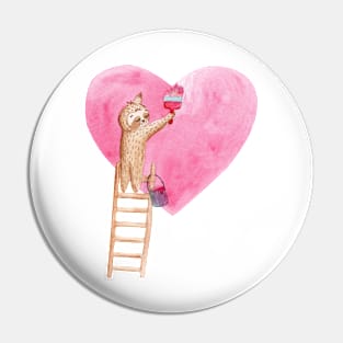 sloth paints pink heart Pin