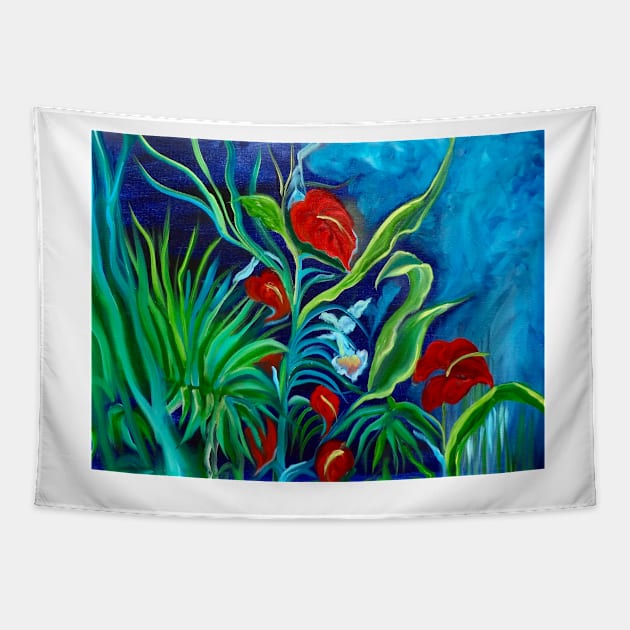 Tropical Flowers Tapestry by jennyleeandjim