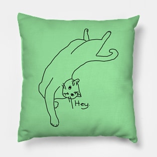 Relaxed 'Hey' Cat Line Drawing Pillow