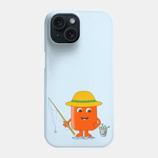 Cute fisherman with a fishing rod and a bucket of fish Phone Case