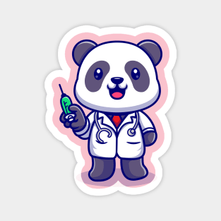 Cute Panda Doctor With Syringe Cartoon Magnet