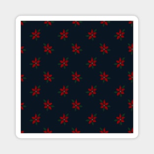 Elegant Red Winter Flower Blue Pattern Magnet