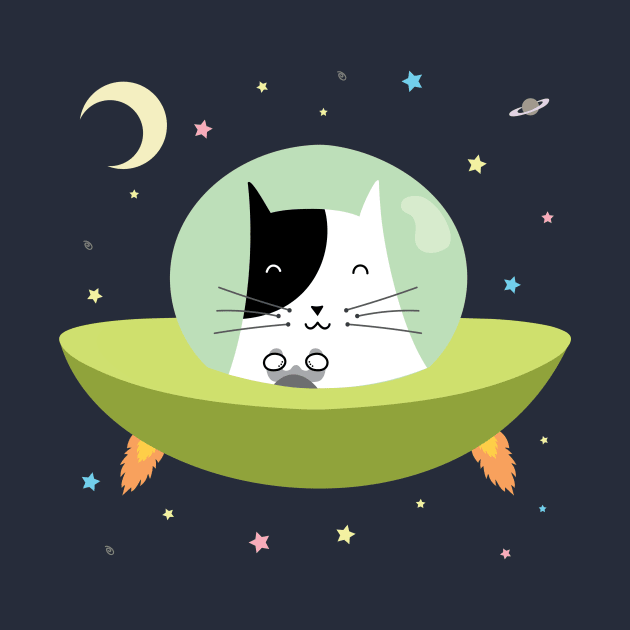 Space Cat - The Astronaut Kitten inside an UFO by loltshirts