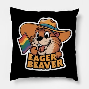 Beaver Holding LGBTQ Flag Pillow