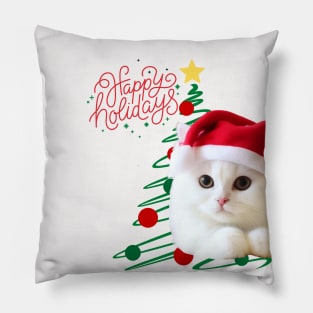 White cat in Santa Hat happy Holodays ,Brafdesign Pillow