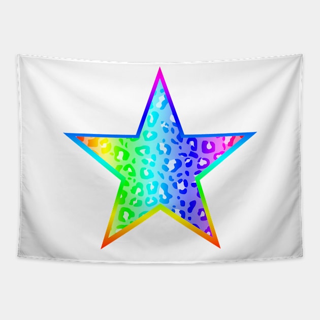 Bright Rainbow Leopard Print Star Tapestry by bumblefuzzies