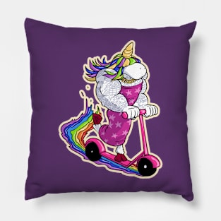 Unicorn on scooter Pillow