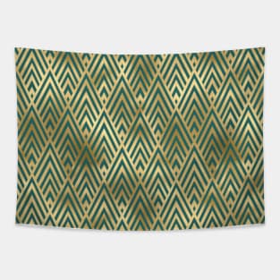 Teal and Gold Vintage Art Deco Chevron Pattern Tapestry