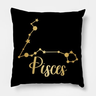 Pisces Zodiac Constellation in Gold - Black Pillow