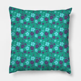 Botanic Floral Pattern Green Purple Pastel Pillow