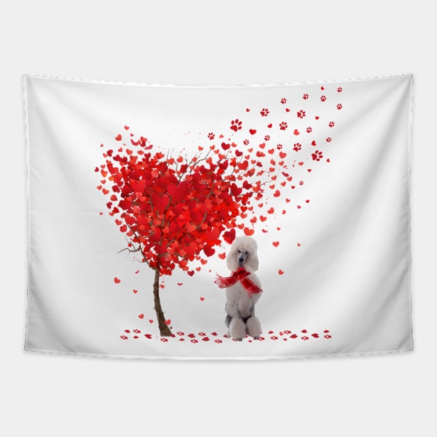 Valentine's Day Heart Tree Love White Standard Poodle Tapestry by cyberpunk art