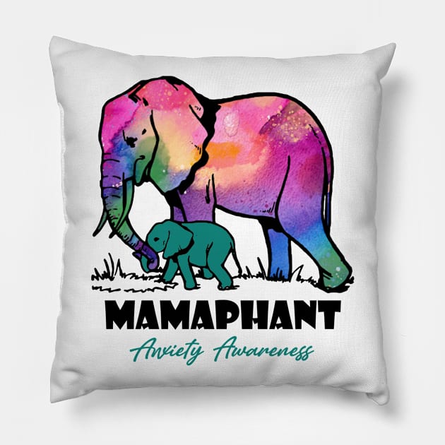 Anxiety Awareness Mamaphant, Happy Mothers Day Pillow by DAN LE