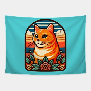 orange tabby cat profile with flowers Tapestry