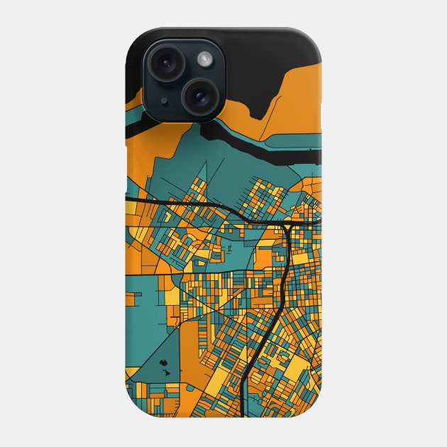 Corpus Christi Map Pattern in Orange & Teal Phone Case by PatternMaps