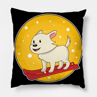 Dog as Skier with Skis Pillow