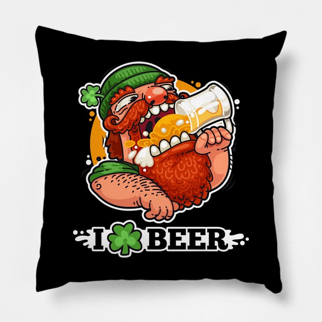 St Patrick's Day Leprechaun I Love Beer Shamrock Irish Pillow by anubis1986