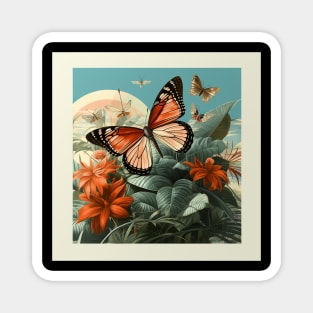Vintage butterfly tropical collage art Magnet