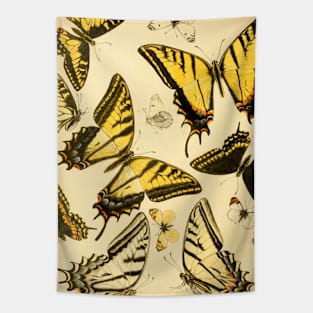 Yellow Butterfly Vintage Botanical Illustration Tapestry