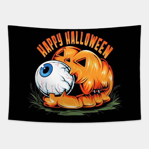 halloween pumpkin with cute eyeball its mouth artwork Tapestry by drydenshops