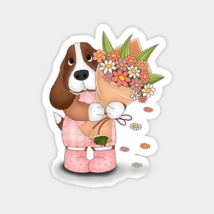 Dog brings beautiful flowers Magnet