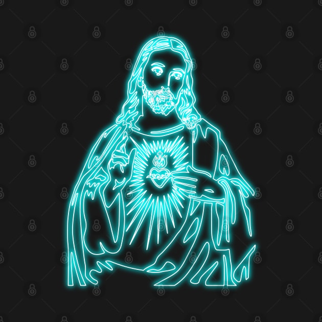 Sacred Heart of Jesus (blue neon) by la chataigne qui vole ⭐⭐⭐⭐⭐