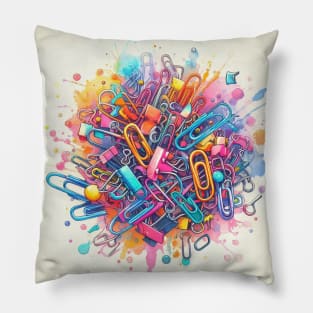 Psychedelic looking abstract illustration of paper clips Pillow