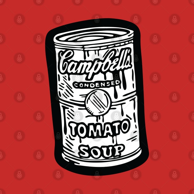 Campbell's black and white Tomato Soup can illustration by Cofefe Studio