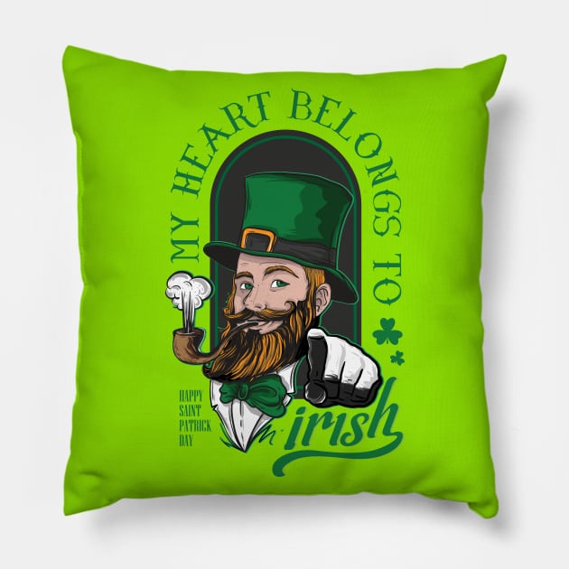 My Heart Belongs To Irish St Patrick's Day Shamrock Pillow by anubis1986