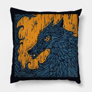 Big, bad, Wolf (Orange & Blue) Pillow