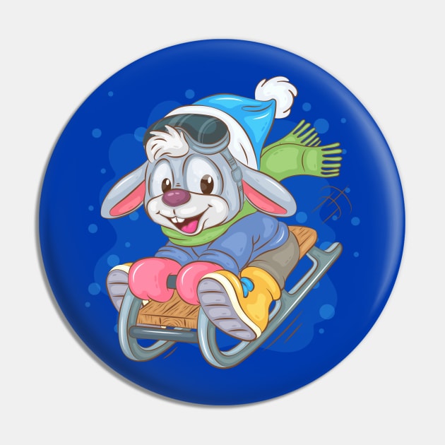 Happy Bunny sledding Pin by Genbu