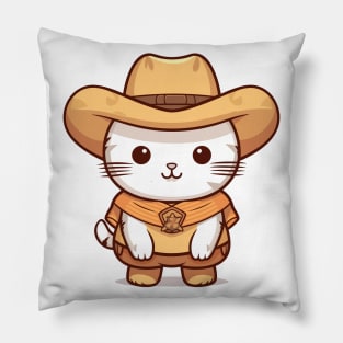 Kawaii Cute Cat with a Cowboy Hat Pillow