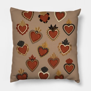 Vintage Mexican Sacred Hearts Pattern II by Akbaly Pillow