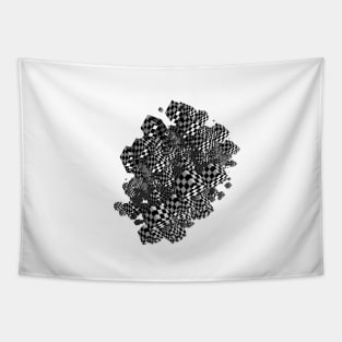 Geometric cubes in black and white check pattern. Tapestry